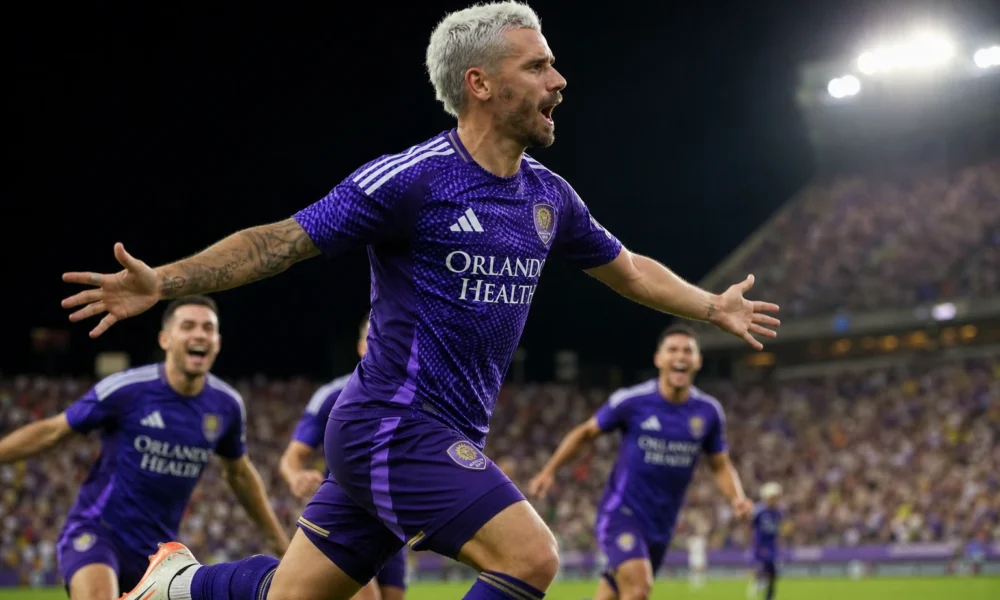Antoine Griezmann celebrates Orlando City MLS debut goal