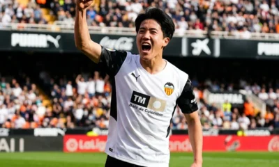 Ryunosuke Sato Valencia debut goal celebration Japanese winger