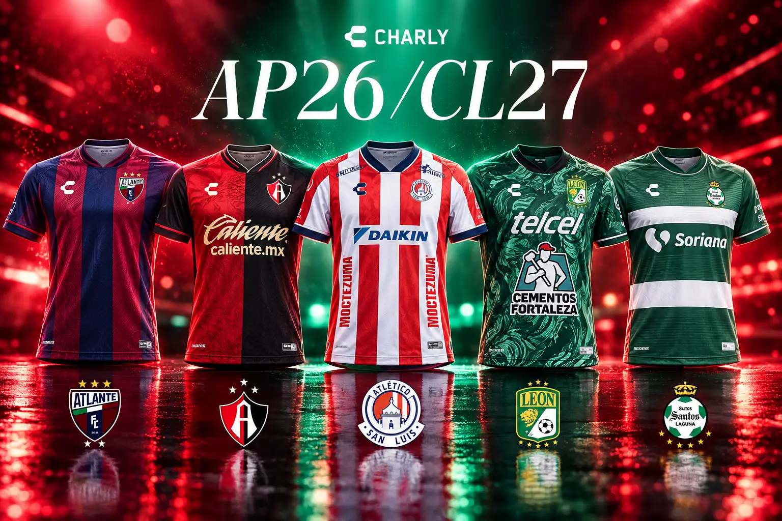 Charly Liga MX 2026 kits Atlas Atlante Leon