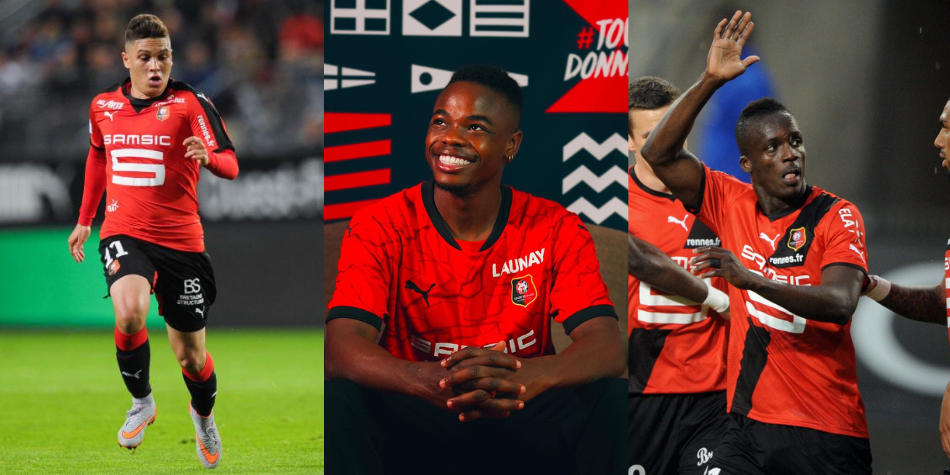 Juan Fernando Quintero, Andrés Gómez y Víctor Hugo Montaño en el Stade Rennais